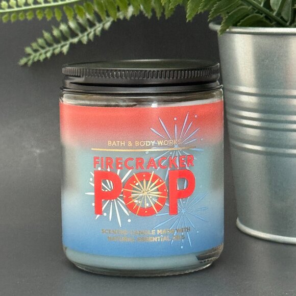 BBW Firecracker Pop Bath & Body Works Mason Jar Single Wick Candle - Picture 1 of 10